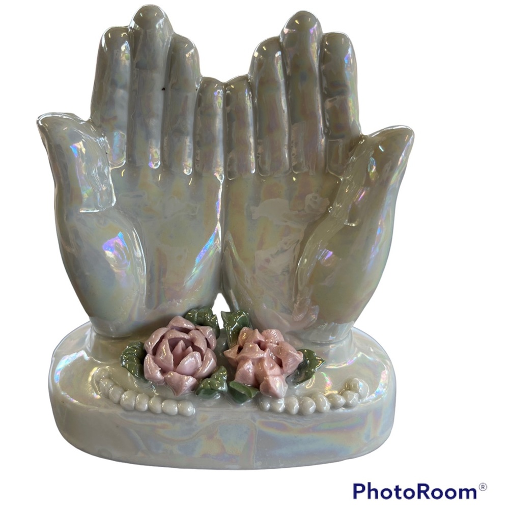 Porcelain Praying Hands Figurine with Roses